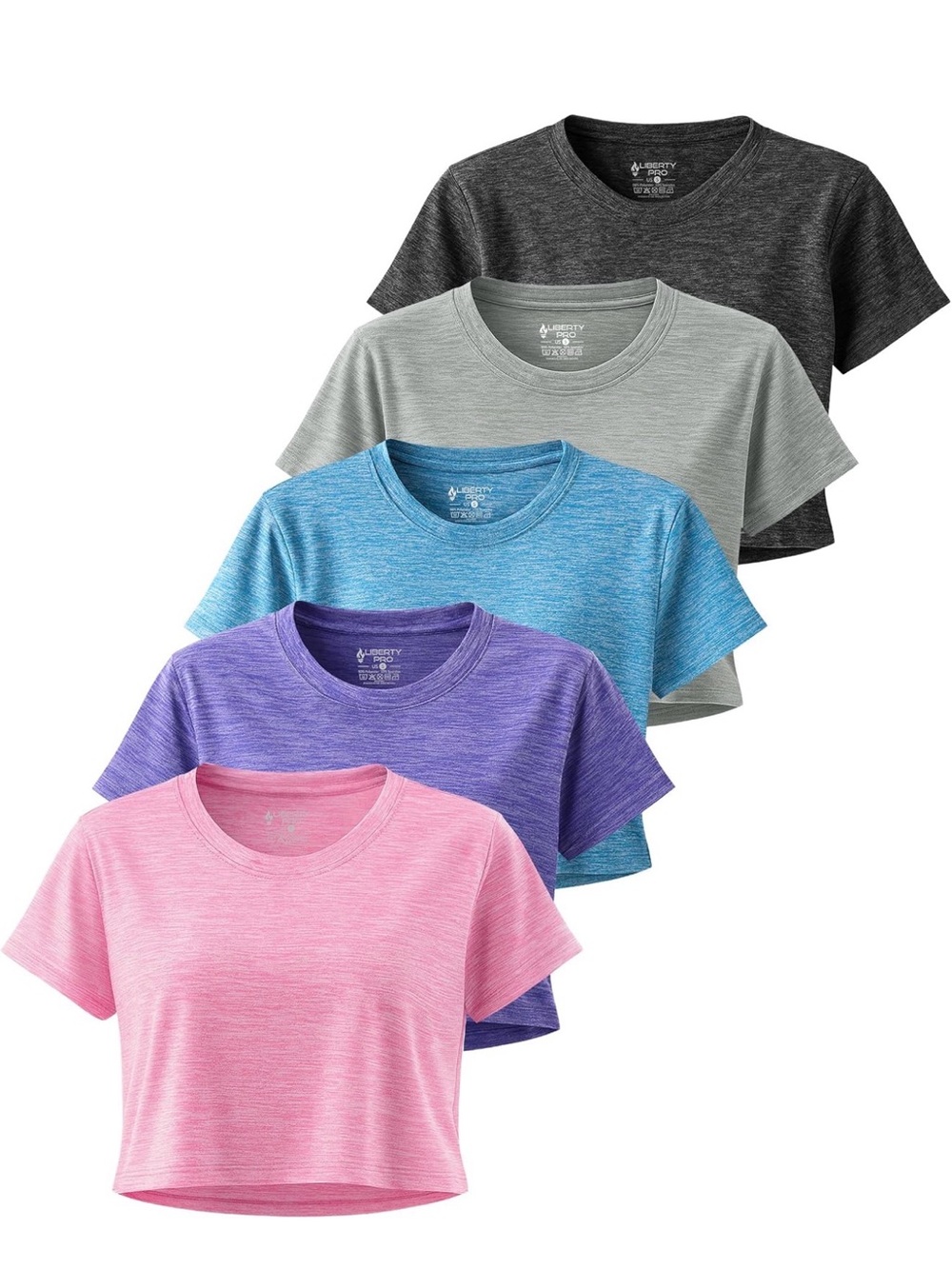 Women's Crop Tee 5-Pack - Heathered Colors, Size XS, Dry Fit - NWT